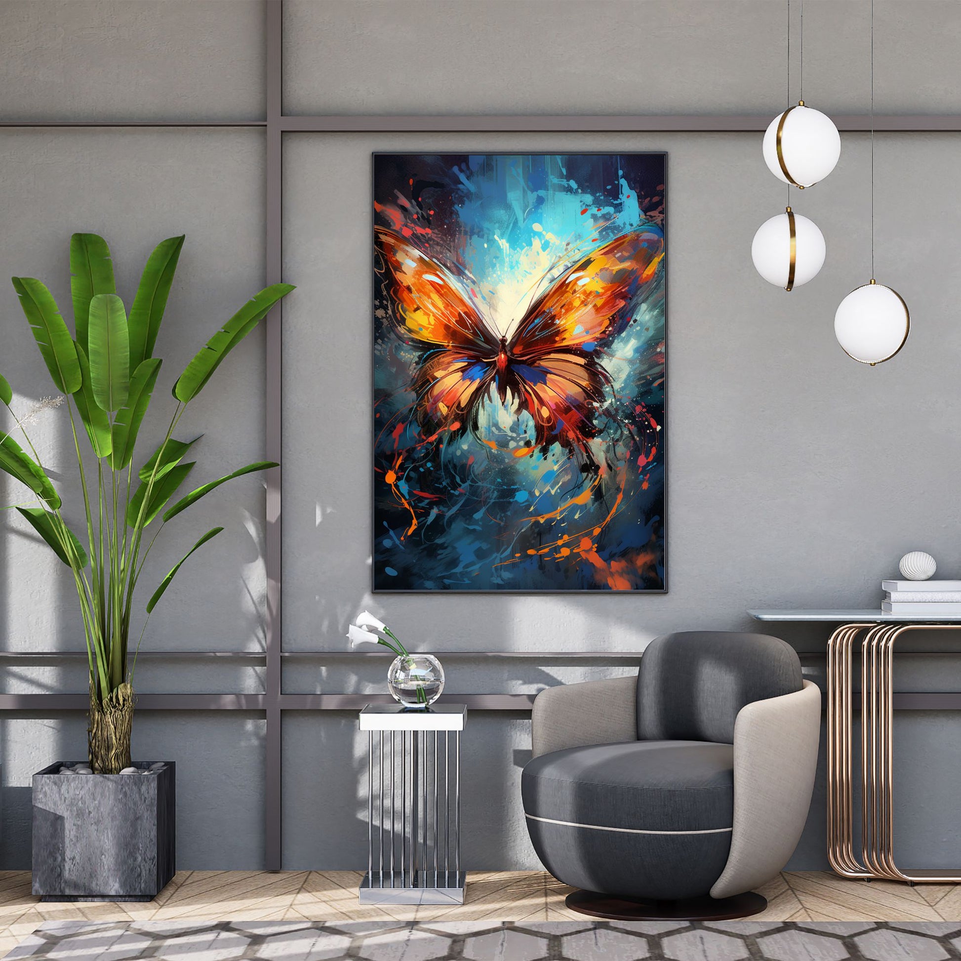 "FLUTTER IN MOTION: DYNAMIC SPLASH BUTTERFLY"