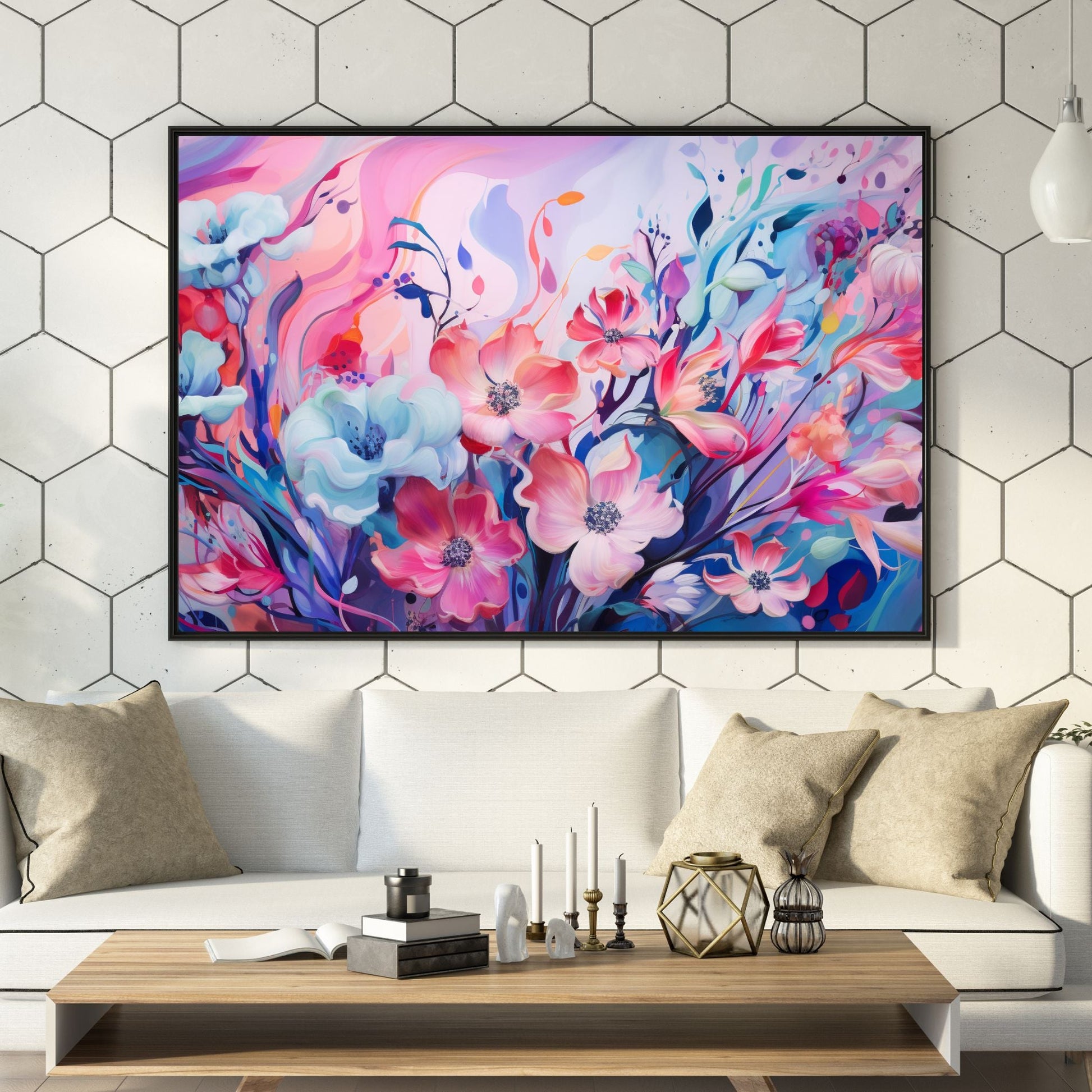 "NEON BLOSSOMS: ABSTRACTED FLORAL DREAMSCAPE"