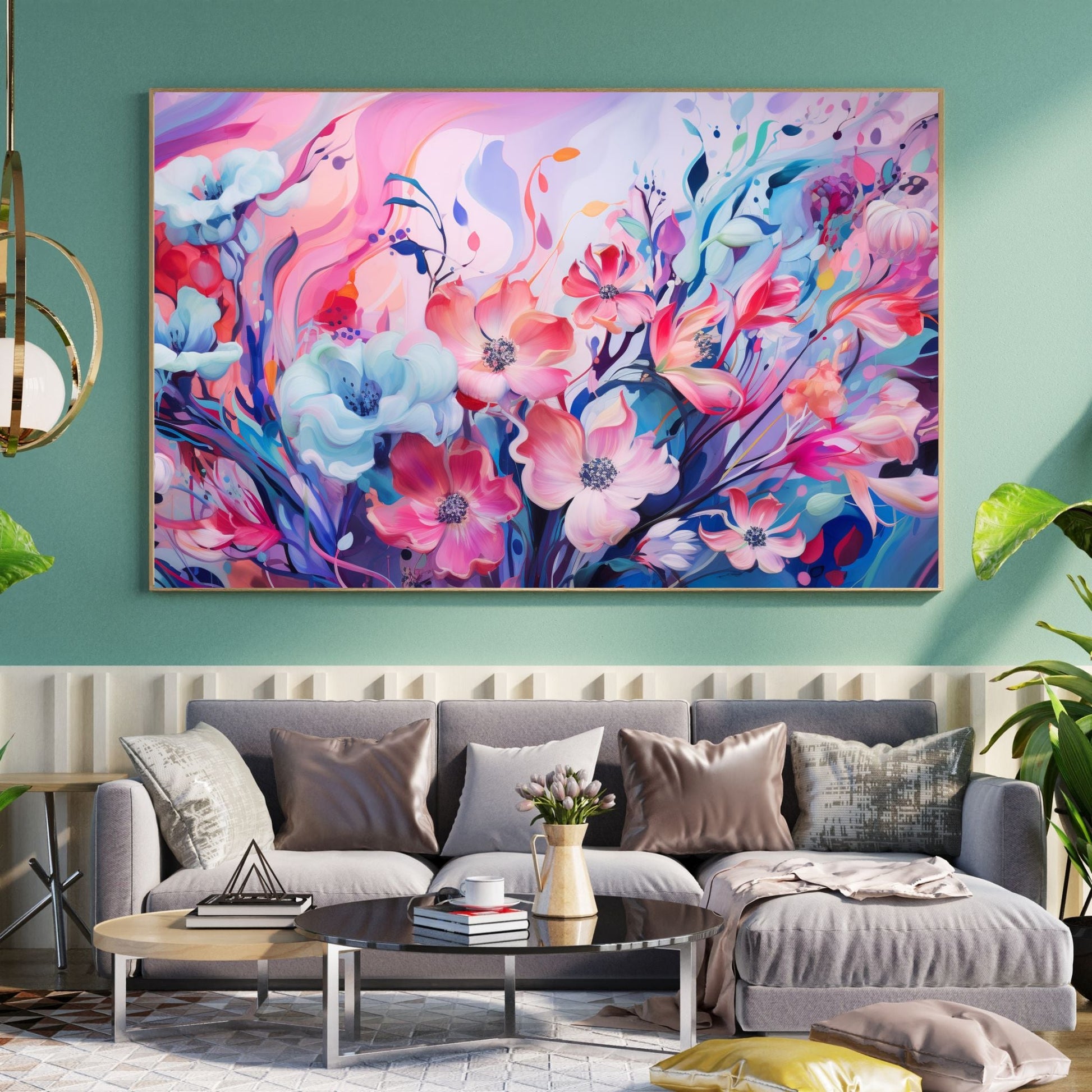 "NEON BLOSSOMS: ABSTRACTED FLORAL DREAMSCAPE"