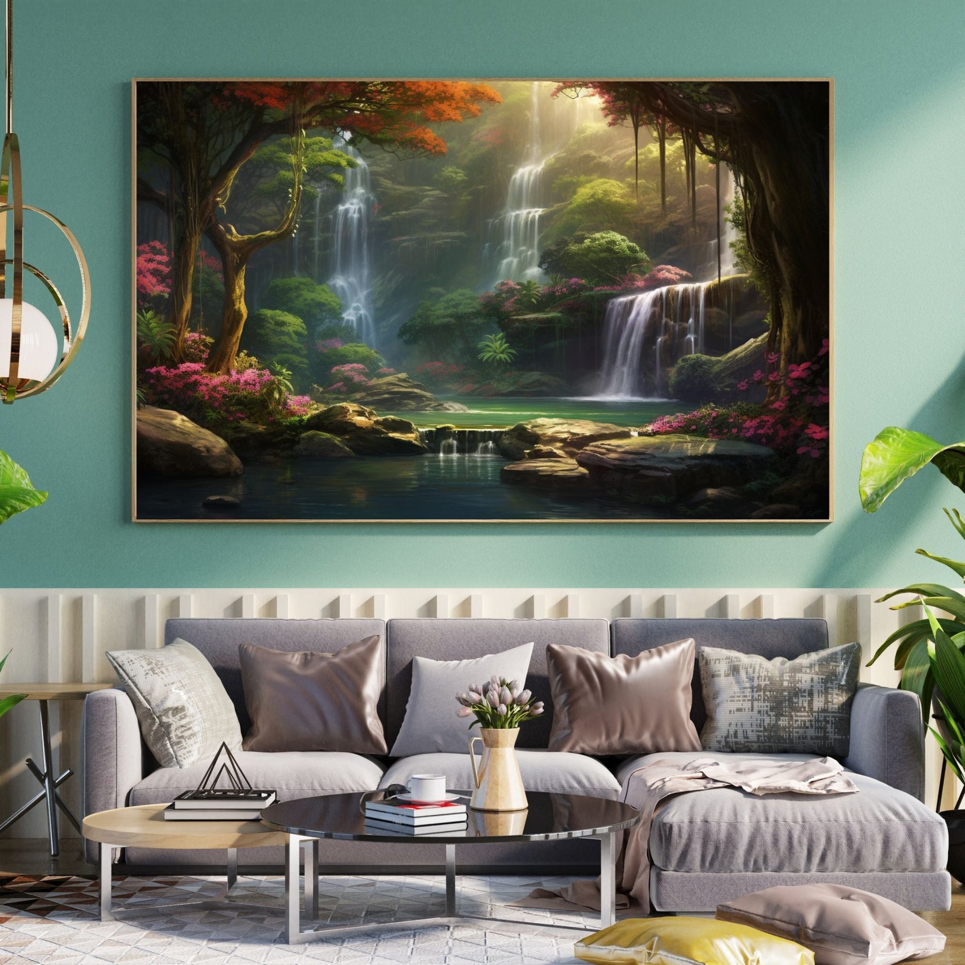 "VERDANT HAVEN: THE WATERFALL'S EMBRACE"